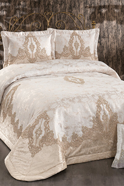 NAKIŞHAN Monalisa Bedspread Set-Cappuccino 3 Pieces
