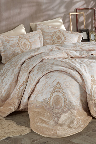 NAKIŞHAN Hanedan Bedspread Set-Cappuccino 3 Pieces