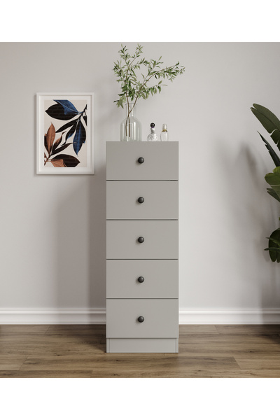 CABİNSE %100 MDF GRİ/SOFT BEYAZ RENKLİ 5 Çekmeceli Şifonyer - KOLAY KURULUM ANİMASYONLU