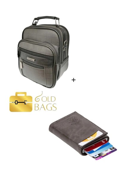 GOLDBAGS Men's Black Genuine Leather Phone Bag and Mechanically Operated Card...