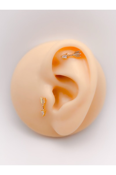 Trinos Cerrrahi Çelik Piercing ( Pirsing ) Zirkon Taşlı Ok Tragus Helix Pierc...