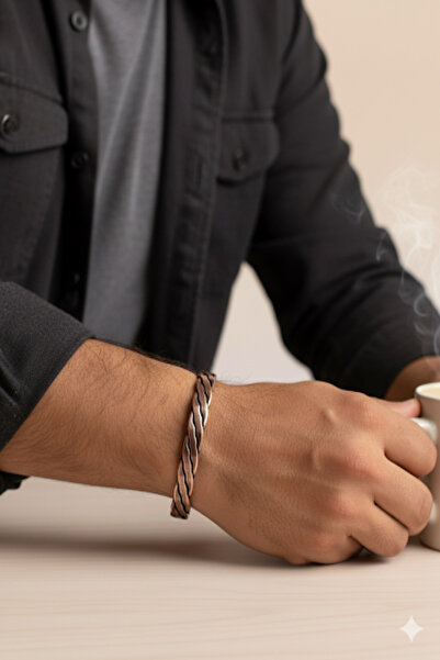 Sevilgülgünfinecrafts Saf Bakır El Yapımı Burma Örgü Bileklik Ayarlanabilir Doğal Otantik Erkek Bakır Bileziği