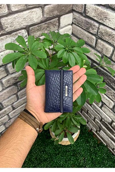 GUARD Men's Sports Card Holder - Navy Blue Croco Pattern, Genuine Leather, Elastic P1041