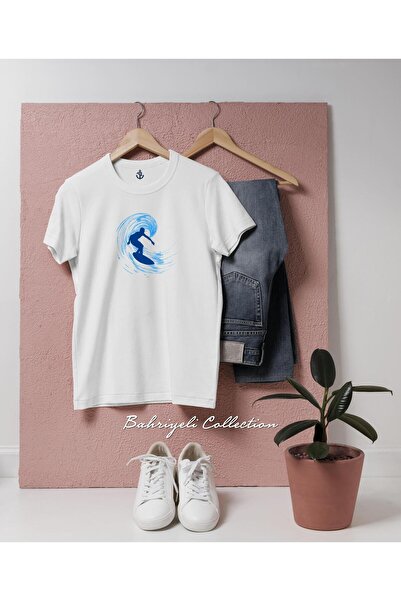 bahriyeli.jpeg oversized Μπλουζάκι Unisex με σχέδιο μπλε σερφερ με κυματιστή εικόνα