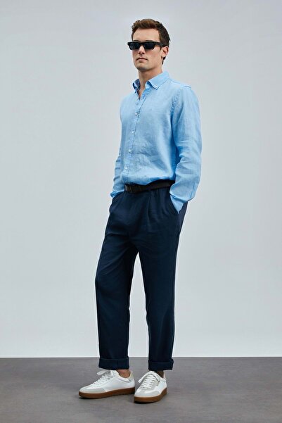 Lufian 111010630 Pitaya Keten Gömlek Comfort Fit Erkek Gömlek MAVİ