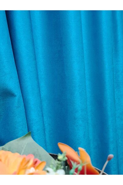 Mastel Set of 2 turquoise curtains, plain velvet pattern