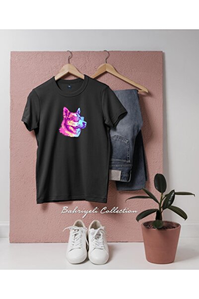 bahriyeli.jpeg Unisex T-Shirt with Stylish Dog Design with Oversize Neon Sunglasses