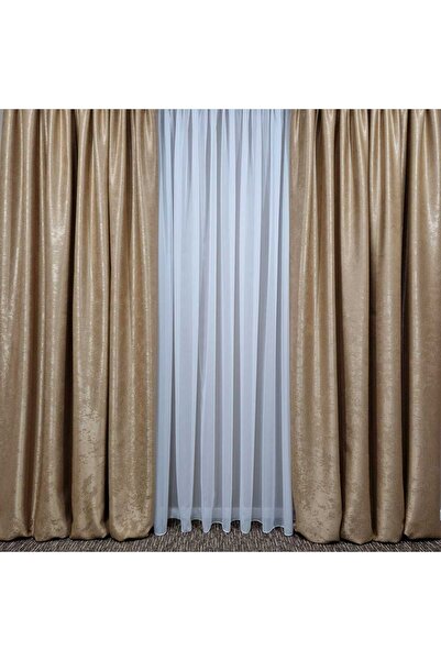 Mastel Set of 2 blackout curtains, velvet pattern, plain beige color
