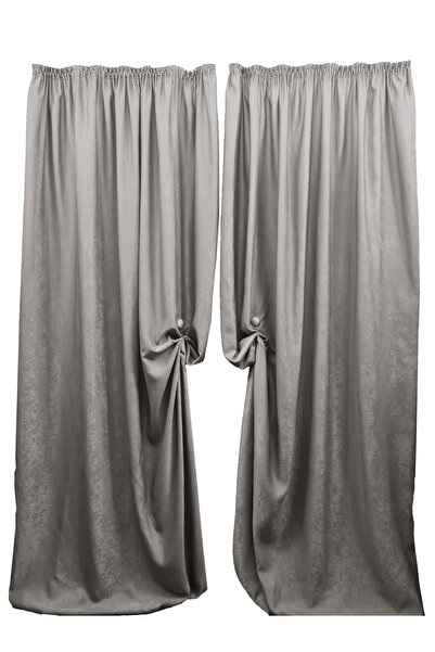 Mastel Set of 2 curtains, sand beige color, velvet pattern, plain