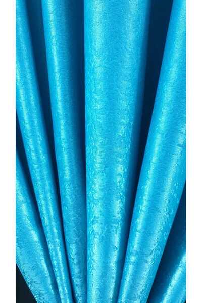 Mastel Set of 2 blackout curtains, velvet pattern, plain turquoise color