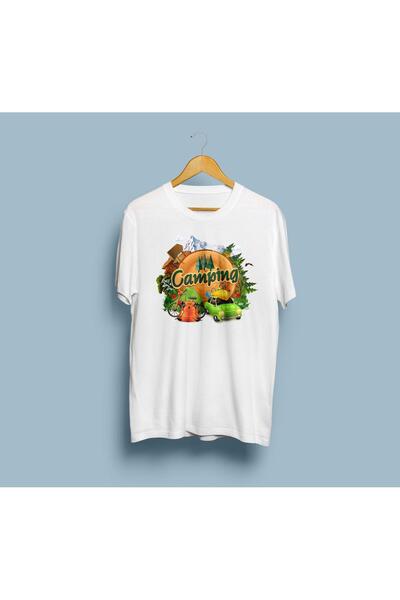 Generic Brand Tricou unisex cu design de camping supradimensionat
