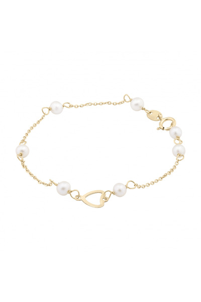 Sandra Ferretti Bratara pentru Copii din Aur Galben 18K cu Perle Naturale si Inima