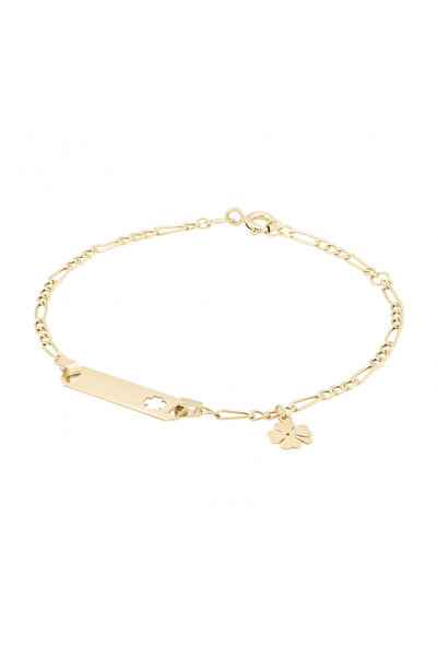 Sandra Ferretti Bratara cu Trifoi si Placuta Nume Pentru Copii din Aur Galben 18K