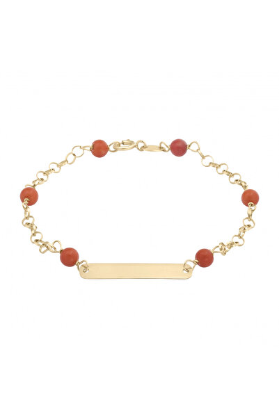 Sandra Ferretti Bratara din Aur Galben 18K cu Coral si Placuta Pentru Copii