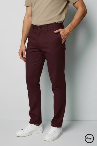 Cuqq Denim Erkek Bordo İtalyan Kesim Esnek Likralı Kumaş Pantolon – Şık, Rahat ve Günlük Kullanıma Uygun