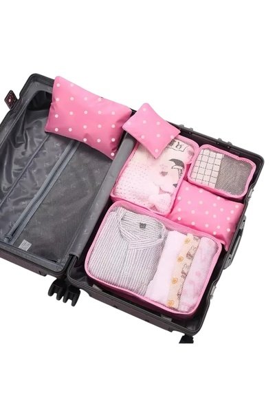 tAAlu 6lı Bavul Düzenleyici Çok Amaçlı Organizler, Pembe puantiyeli