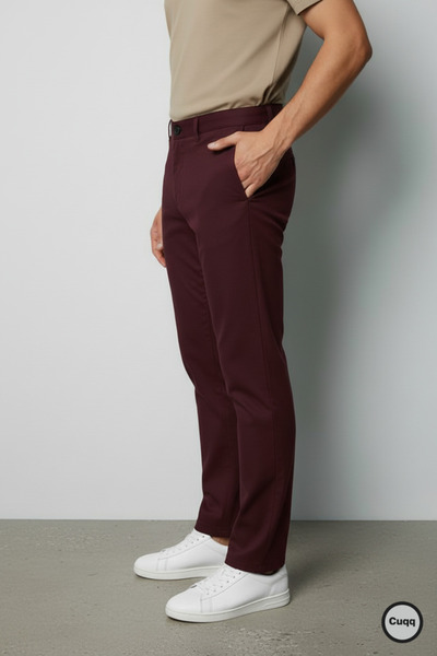 Cuqq Denim Erkek Bordo İtalyan Kesim Esnek Likralı Kumaş Pantolon – Şık, Rahat ve Günlük Kullanıma Uygun