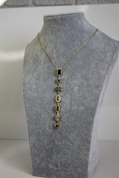 SHINELUC قلادة شاهمران ذهبية مع تفاصيل حجر ملون