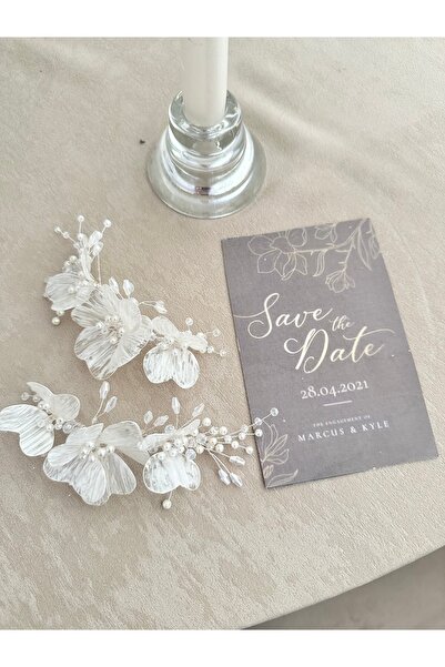 Elen Tasarım Beyaz çiçekli gelin saç aksesuarı gelin tacı 2 Li