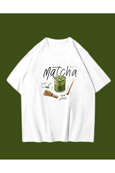 Elvino Tricou oversize unisex alb Pinterest cu imprimeu Matcha