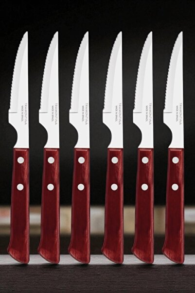 Pinkev Tramontina 6 Kişilik Paslanmaz Çelik Polywood Saplı Steak Et Bıçağı Seti