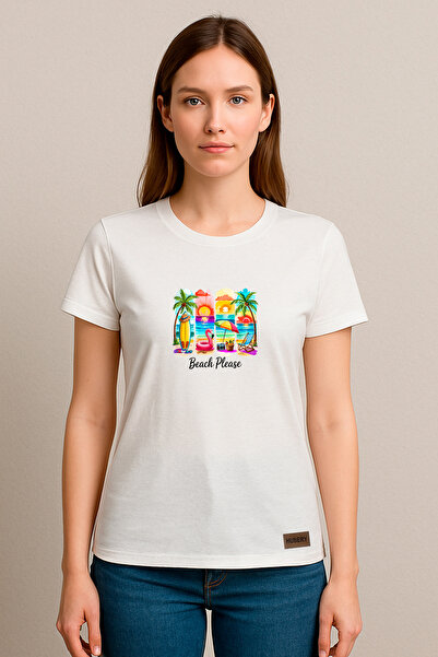 HUBERYWEAR Tricou de damă croi relaxat Beach Please cu imprimeu tropical – HU...