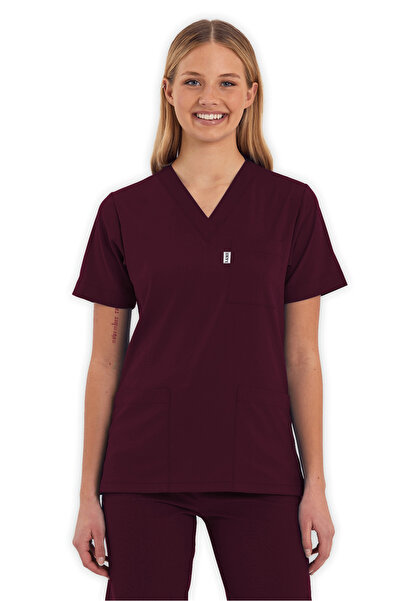 Runsales Burgundy Stretch Fabric Scrubs Suit - Nurse Doctor Uniform