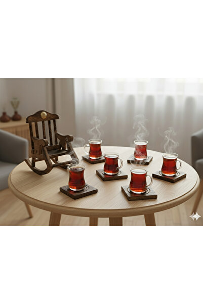 DNC Handmade Wooden Rocking Chair Look Coaster Set (6 Pieces) - Decorative and Functional