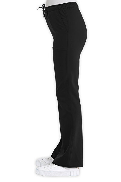 LAME Uniform İspanyol Paça Siyah Likralı Hemşire ve Doktor Forması Scrubs Pantolon