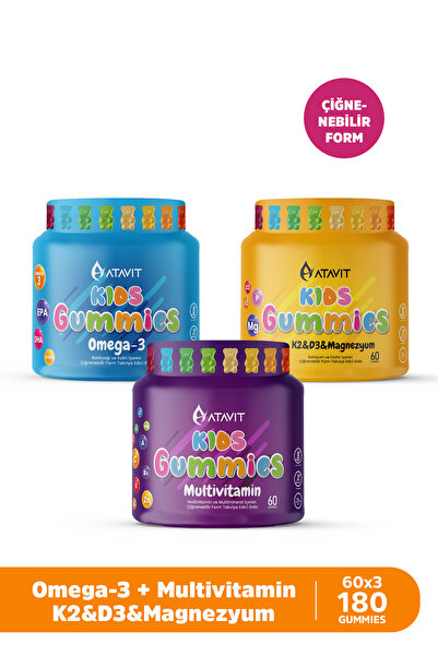 Atavit Omega 3, D3 K2 , Magnezyum Multivitamin Süper 3 lü Gummıes Kıds