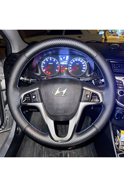 HASBAY DİKİŞLİ DİREKSİYON KILIFI KARBON DERİ NOKTALI DERİ MAVİ DİKİŞLİ HYUNDA...