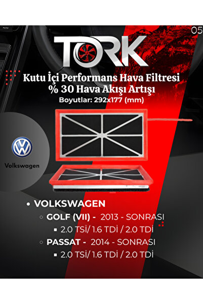 TORK VW Golf-Passat- (1.6 TDİ-2.0 TDİ) Performans Hava Filtresi-(%30 Hava Akı...