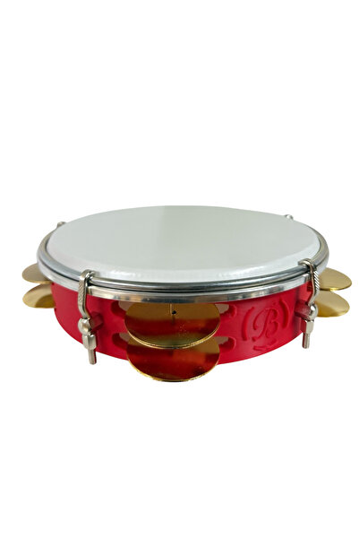 bademüzik Arap Fasıl Tefi Profesyonel Carbon Kırmızı Renk Kasnak, Beyaz Film Zilli Tef