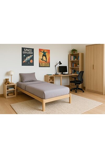 pinoxi Doğal Masif Ahşap Butik Karyola Naturel Başlıksız