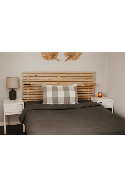 pinoxi 90cm 2 Adet Raflı Nutaral Masif Ahşap Yatak Başlığı 90cm X 60 Cm Masif Natural - 2 Adet Raf