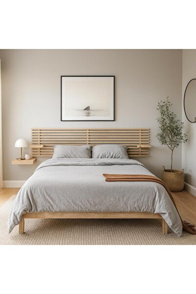 pinoxi 250cm Ahşap 2 Adet Raflı Yatak Başlığı 250cm X 60cm Natürel Çam