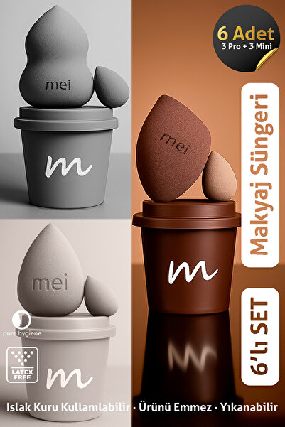 mei Makyaj Süngeri Fondöten Emmeyen Sponge 3lü Set 3 Pro 3 Mini Coffee Cup Hijyenik Dark