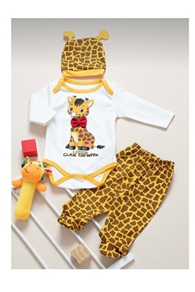 BYMURAT BABY Giraffe Printed Newborn 3-Piece Hospital Discharge Set