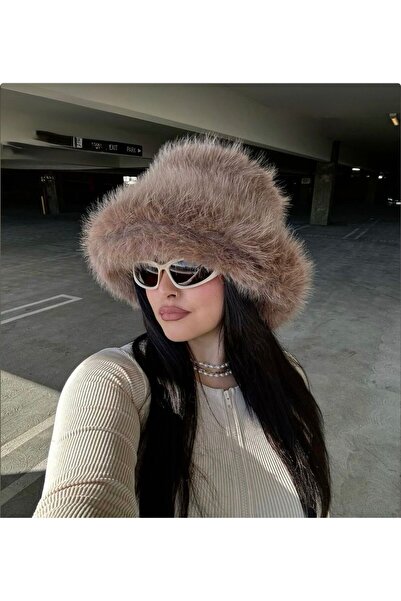 Axesoire 14500 Mango Kumaş Vizon Peluş Kalpak Şapka