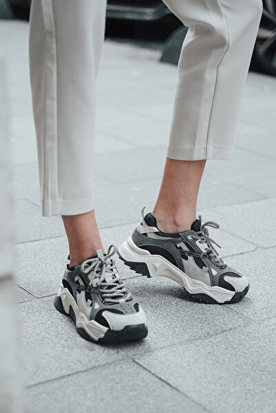 Marjin Kadın Yüksek Taban Sneaker Bağcıklı Spor Ayakkabı Edisa - Koşu Ayakkabısı siyah