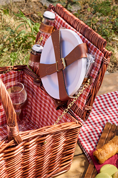 Perotti Cestino Italy 4 Kişilik Koyu Kahve Hasır, Aksesuar Sepeti Ile Taşınabilir Piknik Sepeti