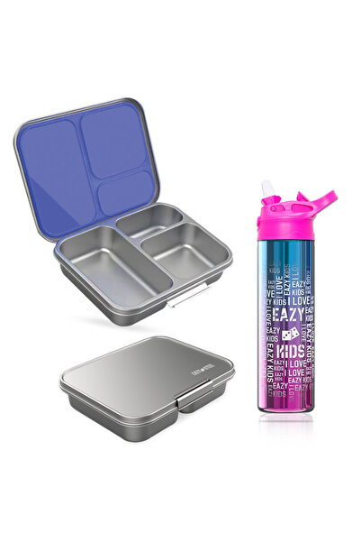 Eazy Kids Eazy Kids 3 Compartment Bento Steel Lunch Box with Stainless Steel ...