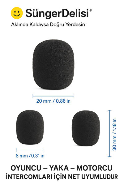 NO BRAND 3'lü Siyah Mikrofon Süngeri - 30x22 mm Rüzgar Koruyucu Köpük Kapak