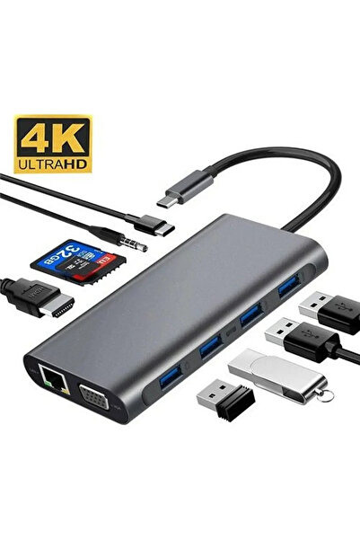 Daytona Fc09 Type-c To Hdmı Rj45 Type-c Sd Kart Usb 3.0 X 2 Vga Macbook Uyumlu 8in1 Çevirici Adaptör