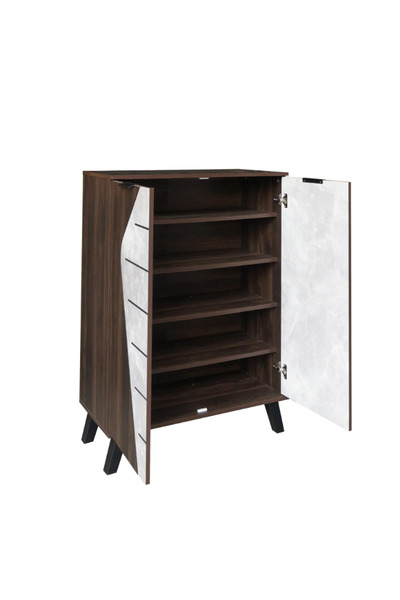 BAITY Wooden Shoe Cabinet with Two Doors and 5 Shelves - Dark Brown and Grey