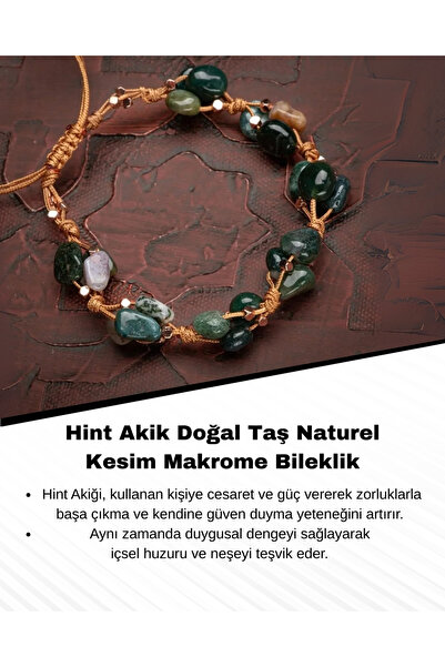 Saff Doğal Taş Hint Akik Doğal Taş Naturel Kesim Makrome Bileklik