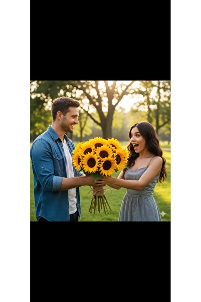 YASİMA 5 Dal Yapay Ayçiçeği 45 cm – Gerçekçi Görünümlü Yaprak Aranjmanlı