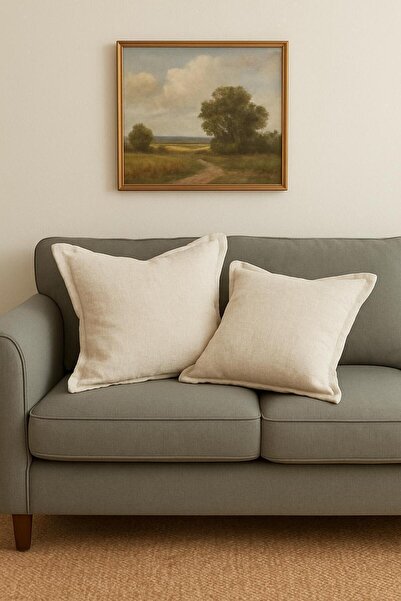 tab-linnn Tera 2-Piece Natural Raw Linen Throw Pillow-Rustic, Hand Sewing, Pillow Case