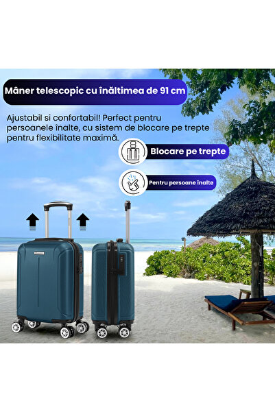Quasar & Co. Cabin trolley 40x30x20cm, hand luggage, coded trolley, suitcase with removable wheels, ABS, SMART, petrol blue