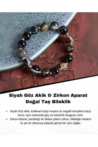 Saff Doğal Taş سوار من الأحجار الكريمة الطبيعية من العقيق الأسود والزركون مع ...